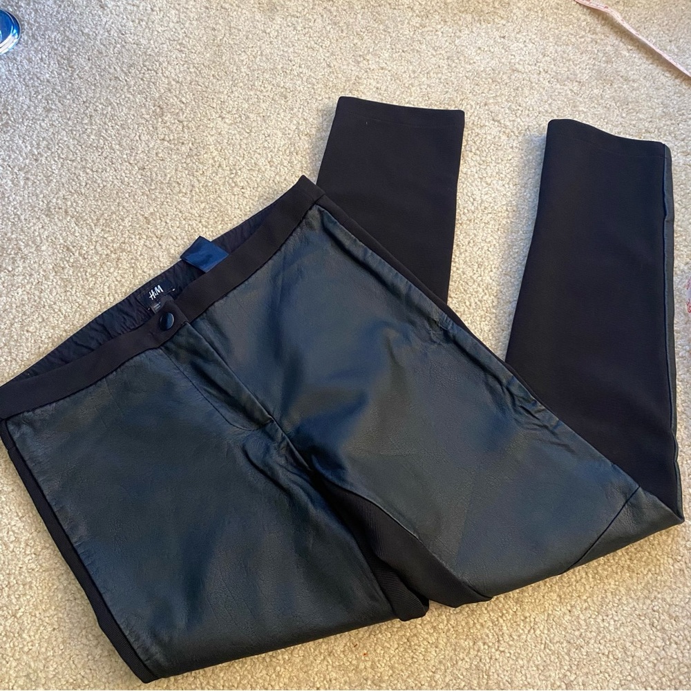 Pants, Faux Vegan Leather Panels Slim